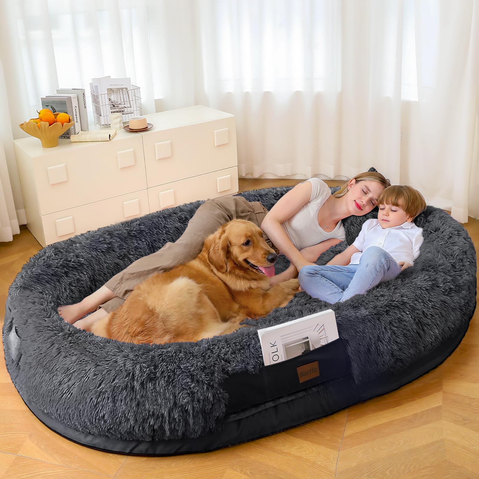 SWITTE human dog bed setup in living room for cozy bonding space.