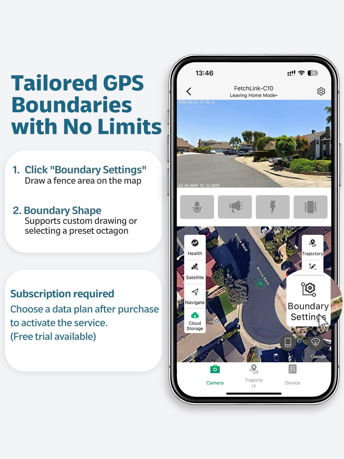 Swotech virtual fence setup in the app creates flexible safe zones.