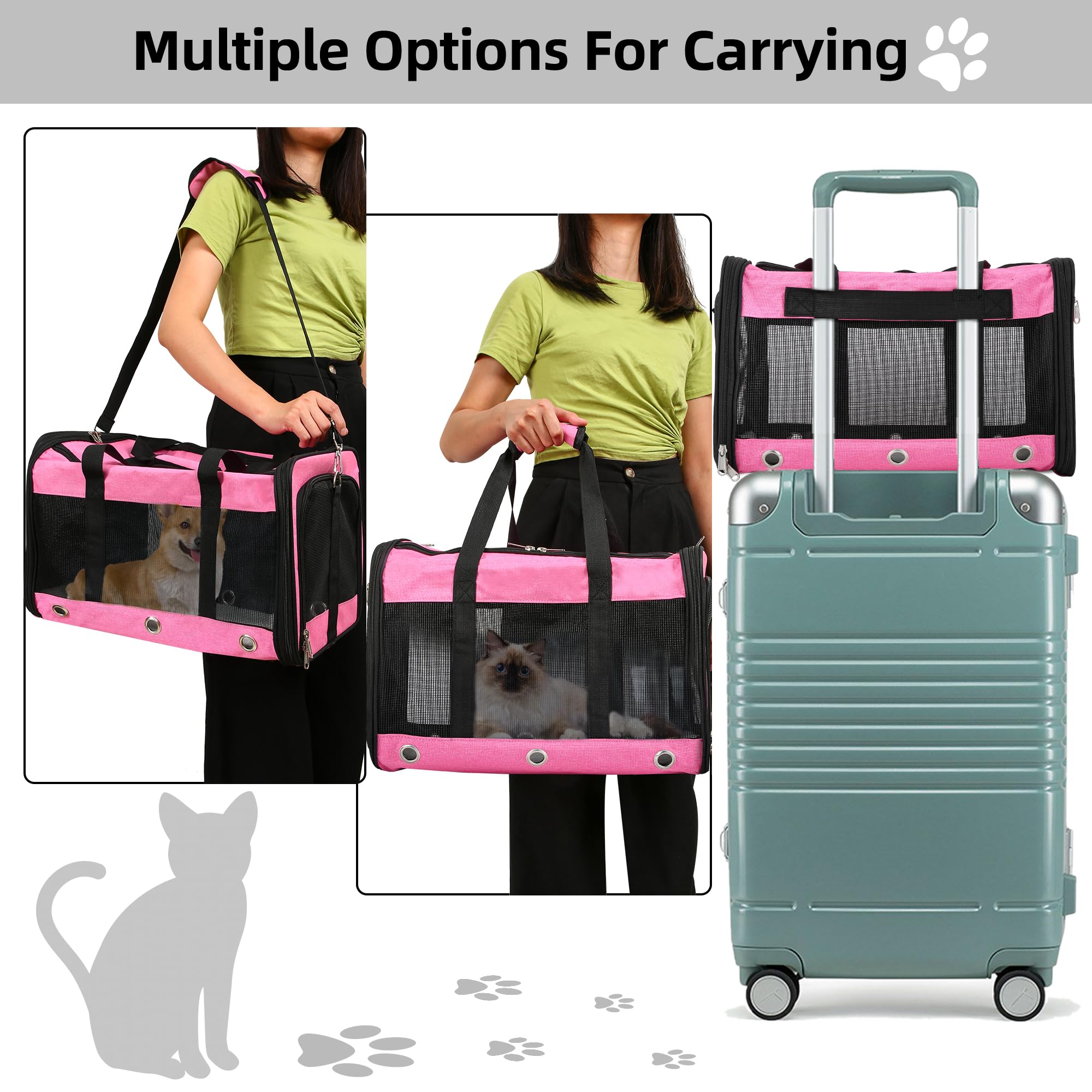 SWUVVI pink under-seat pet carrier fits airline restrictions.