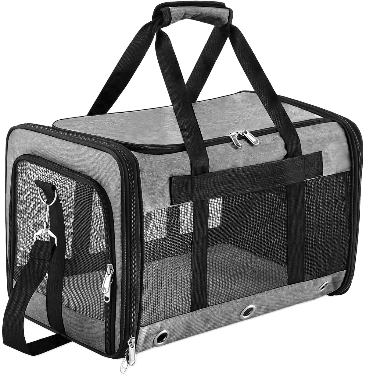 SWUVVI soft sided pet carrier top view shows breathable mesh for comfortable travel.