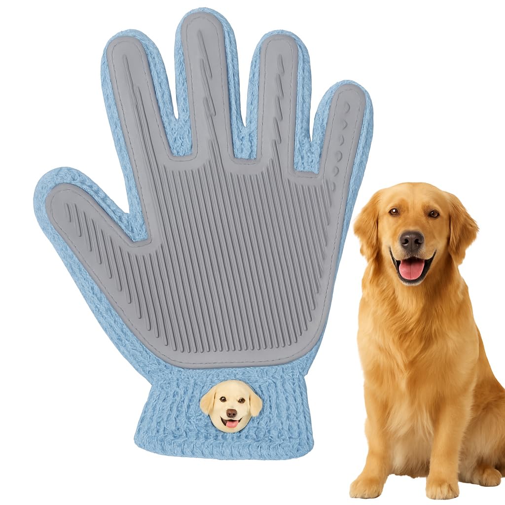 Swwrtbywer Pet Hair Removal Glove top view showing quick fur lifting on fabrics