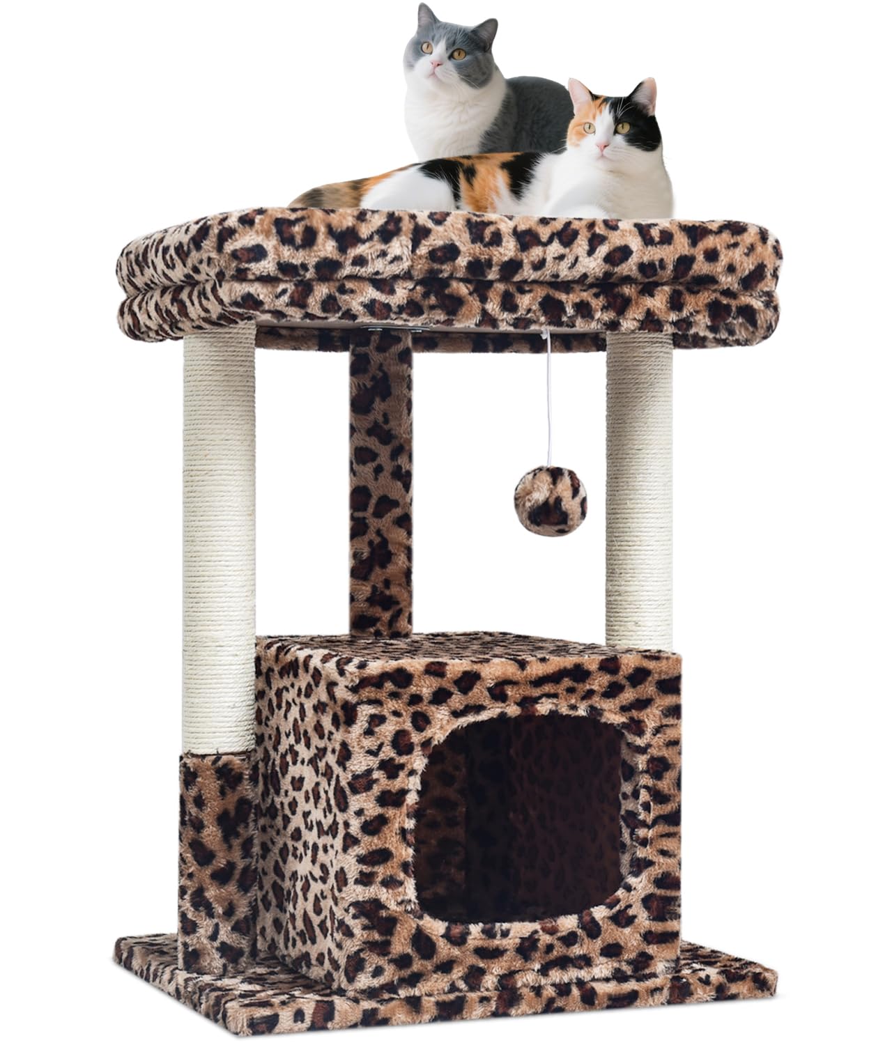 SYANDLVY 27in cat tree top-perch plush provides a comfy lounging spot.