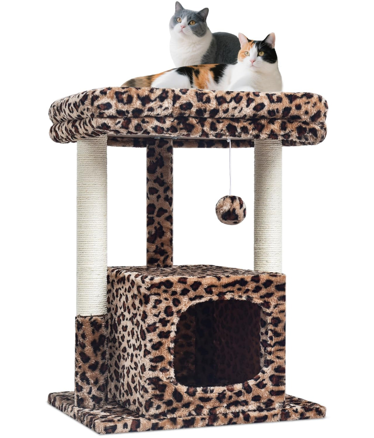 SYANDLVY 27in cat tree top-perch plush provides a comfy lounging spot.