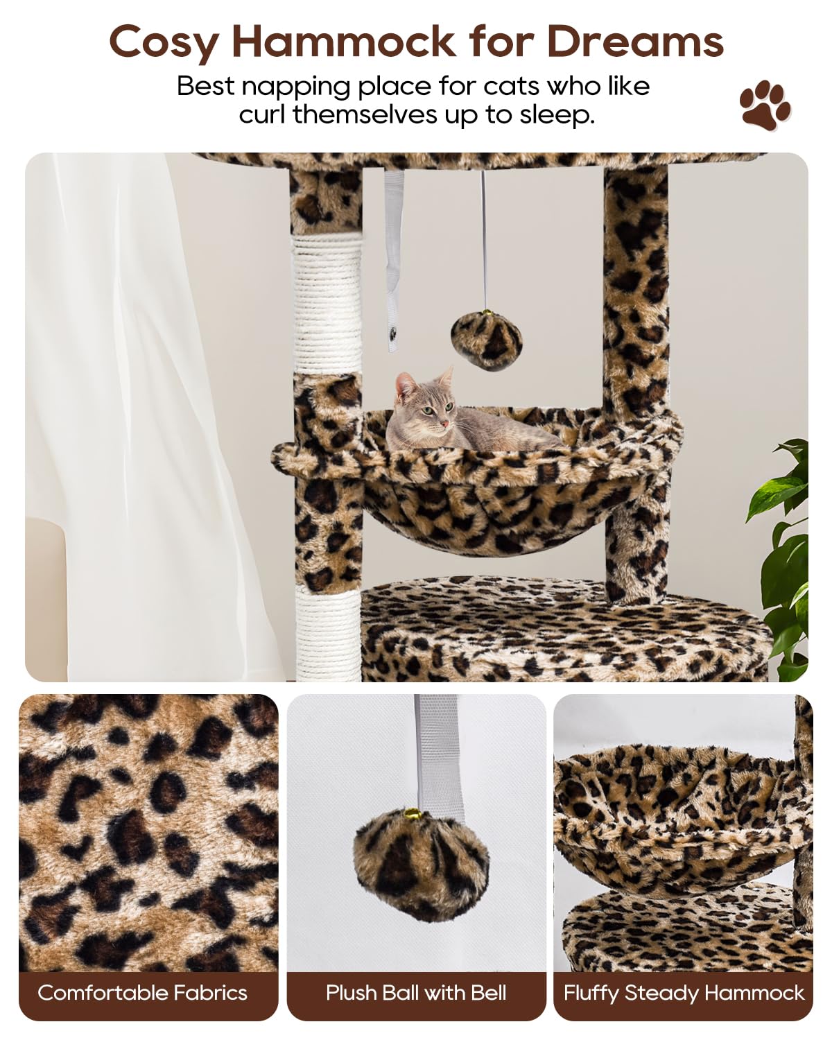 SYANDLVY leopard print cat tower with plush cover offers comfy play surfaces