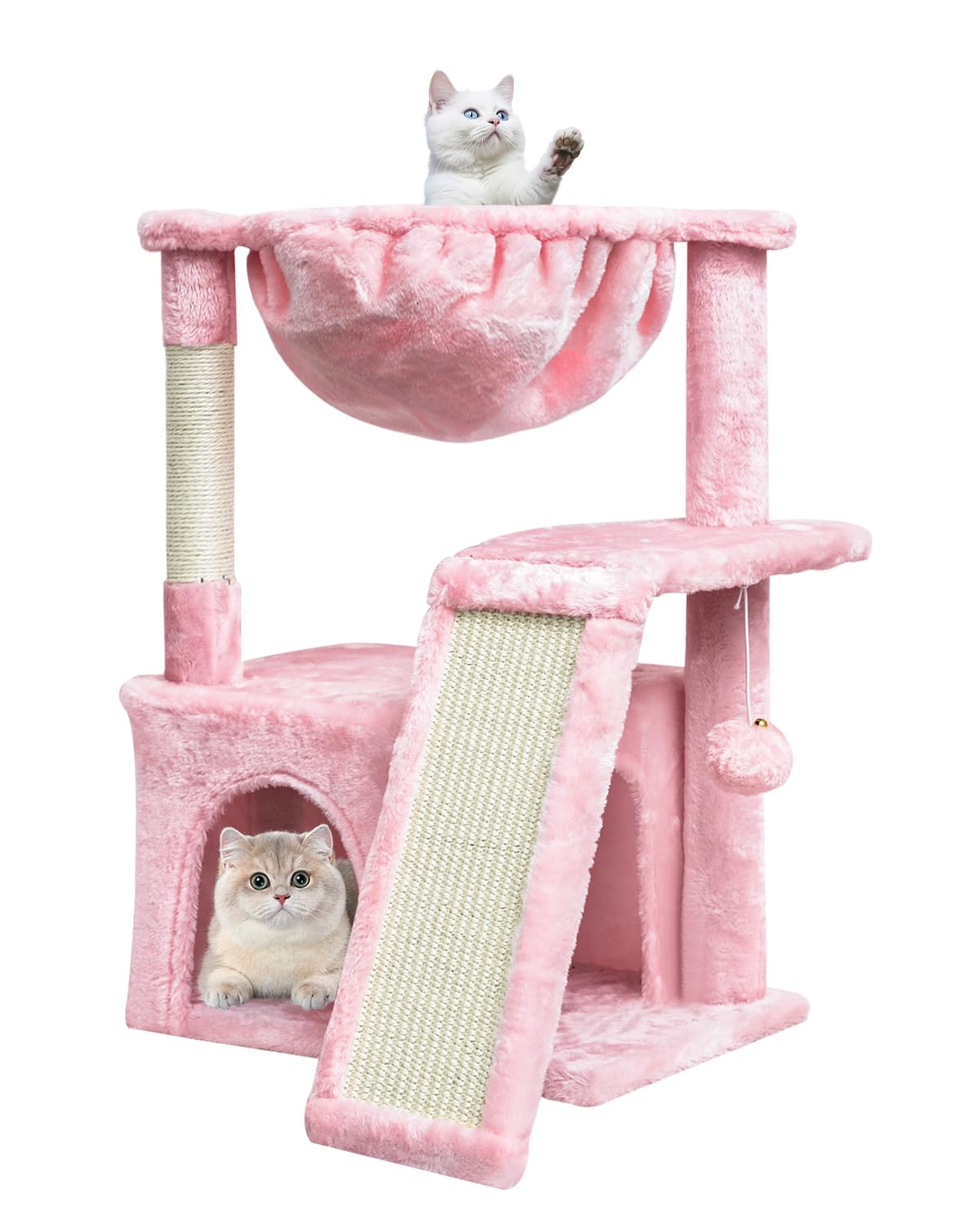 SYANDLVY cat tree large indoor pink demonstrates sturdy structure for safe climbing