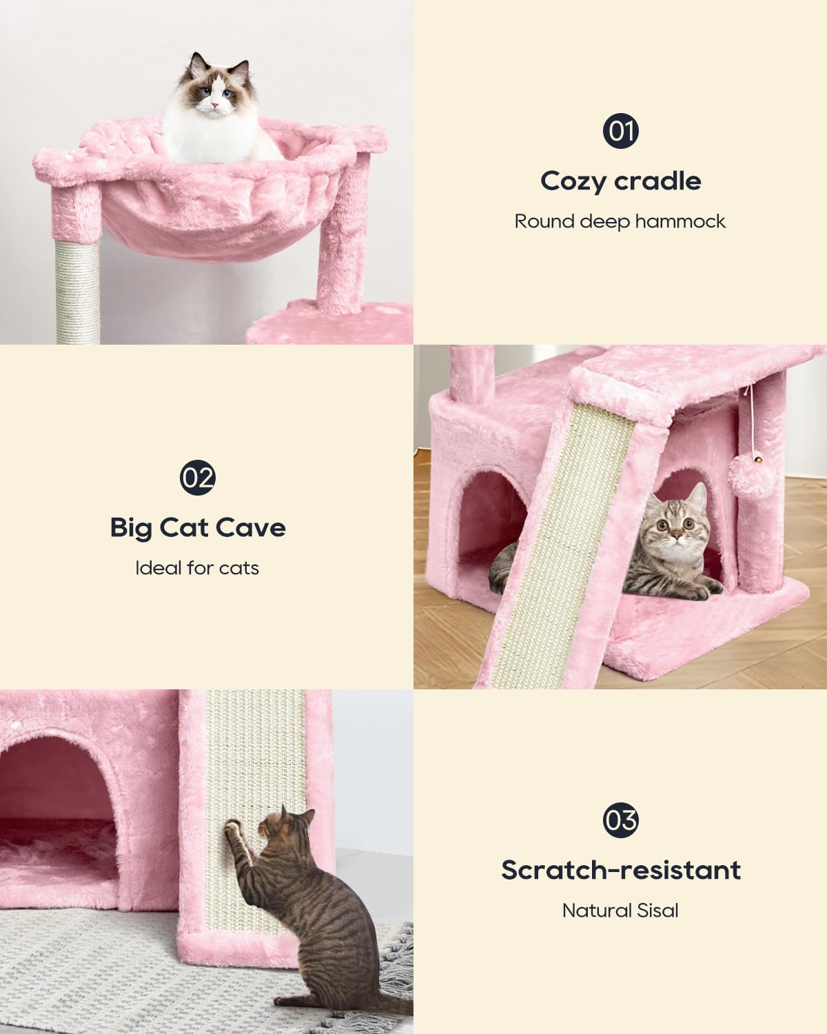 SYANDLVY cat tree scratching post board image shows a dedicated surface for nail sharpening
