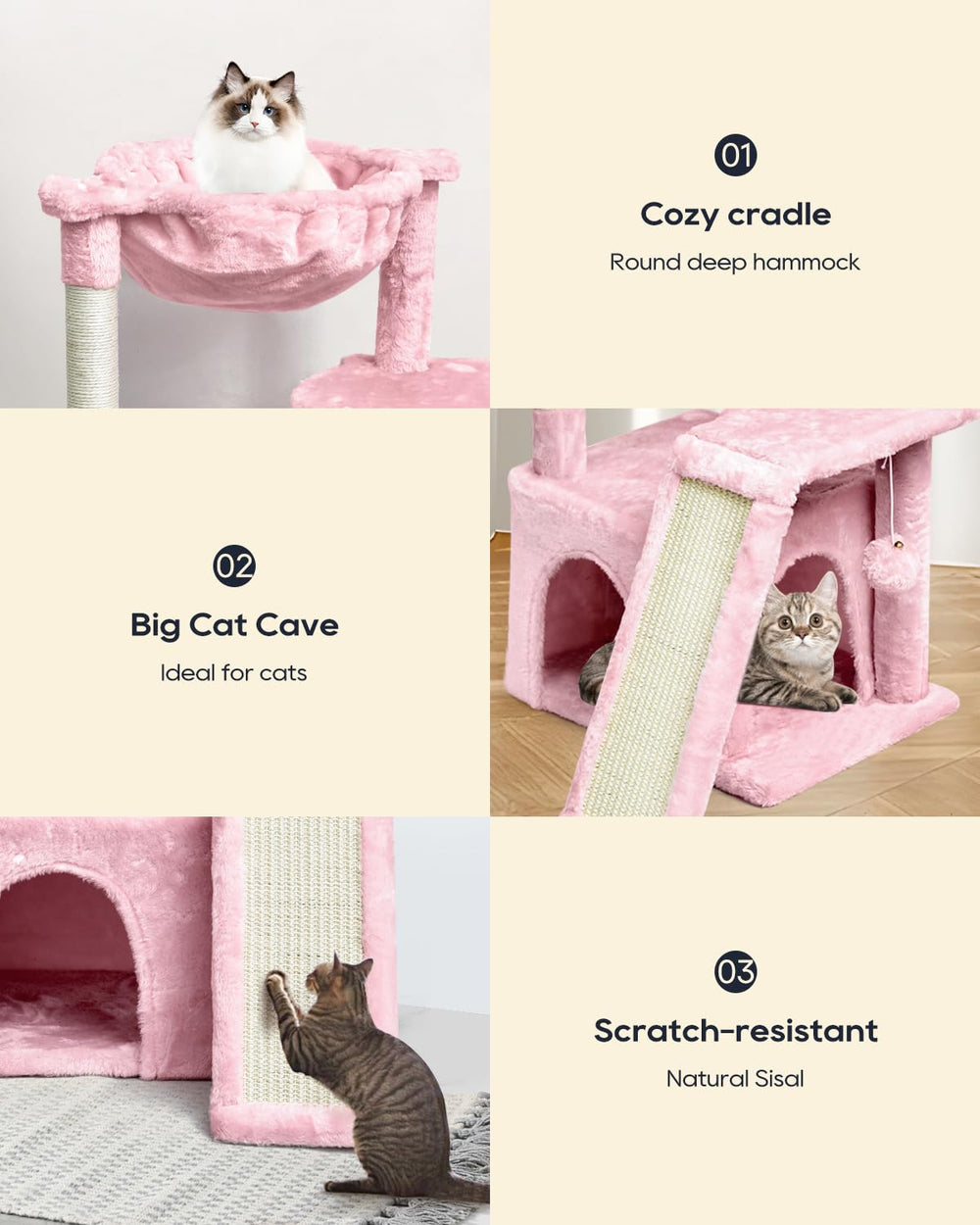 SYANDLVY cat tree scratching post board image shows a dedicated surface for nail sharpening