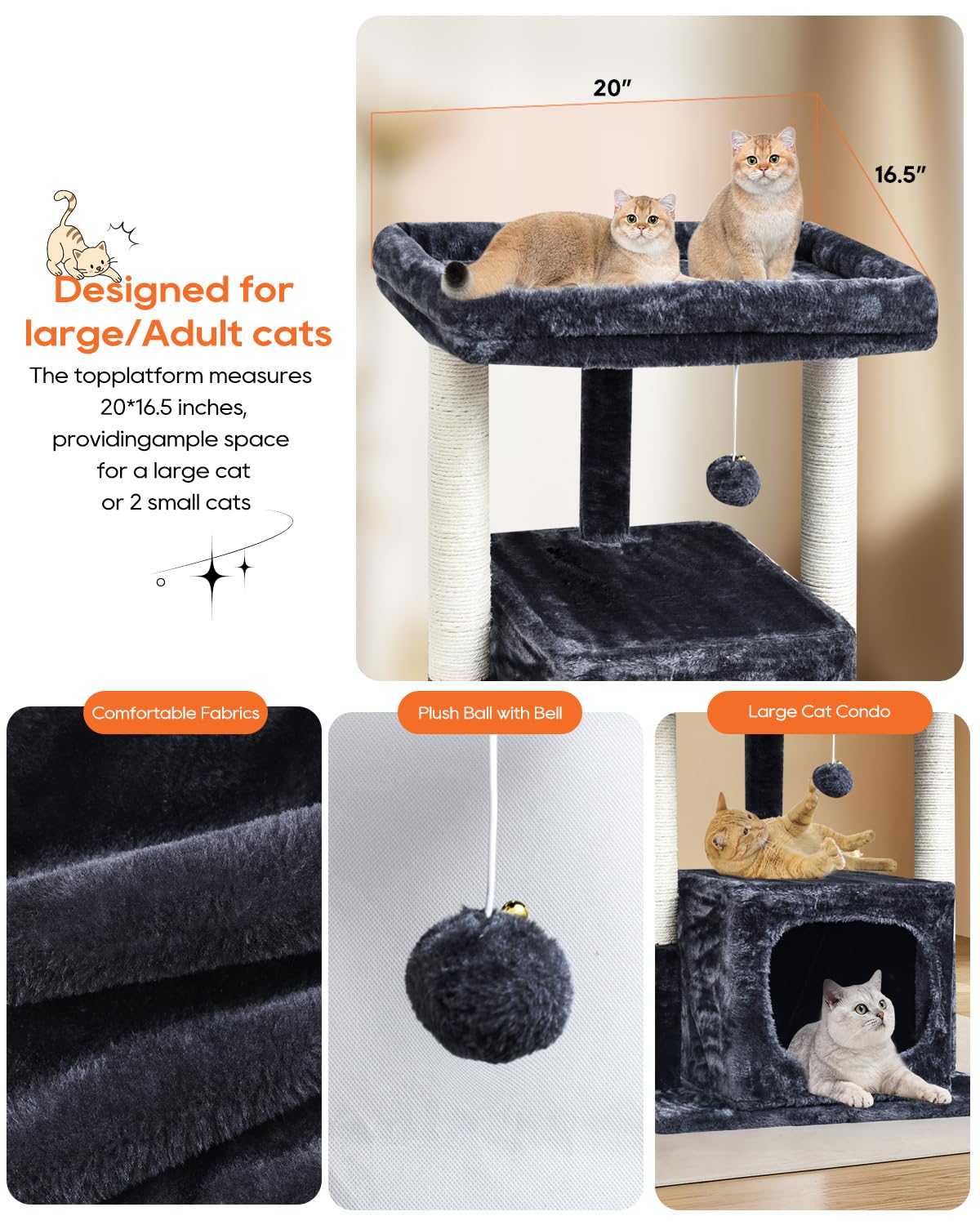SYANDLVY Smoky cat tree cushions are removable for easy washing