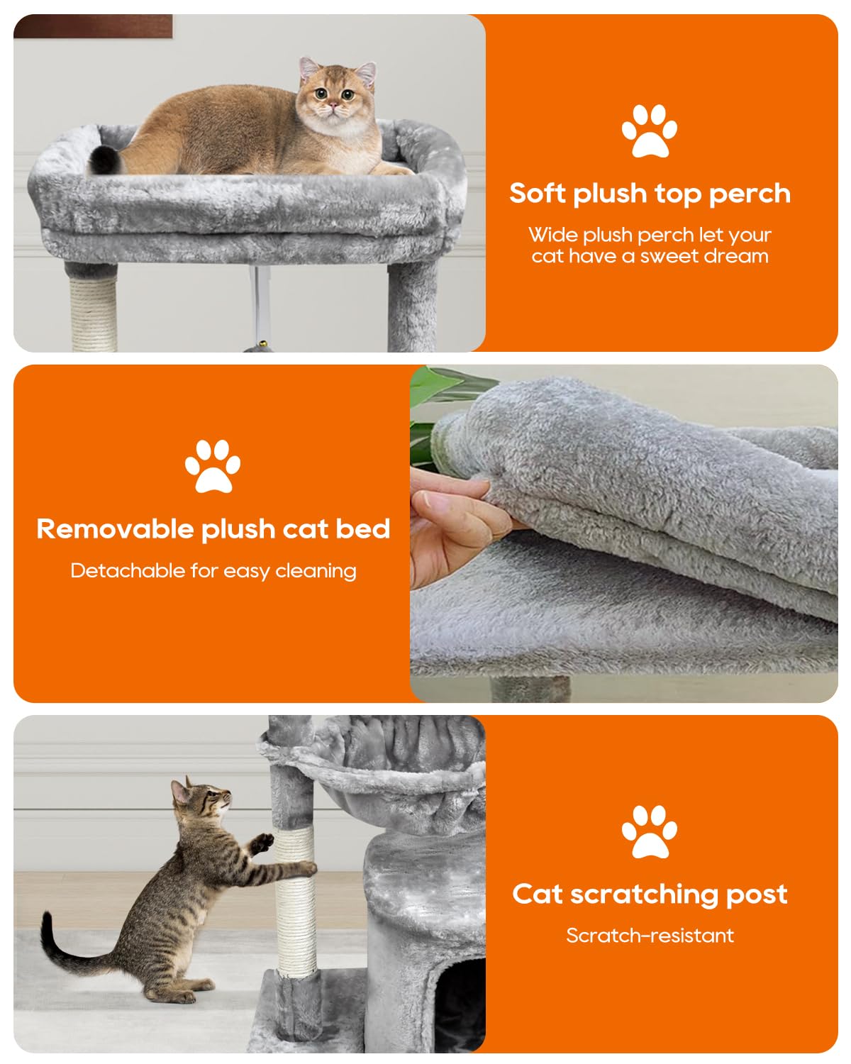 SYANDLVY cat tree sturdy base minimizes wobble during jumps and climbs