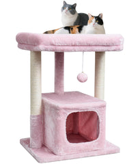 SYANDLVY small cat tree pink top perch offers a cozy lounging retreat.
