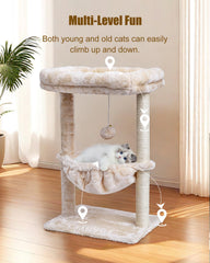 SYANDLVY small cat tree basket lounger for kitten naps and warmth.