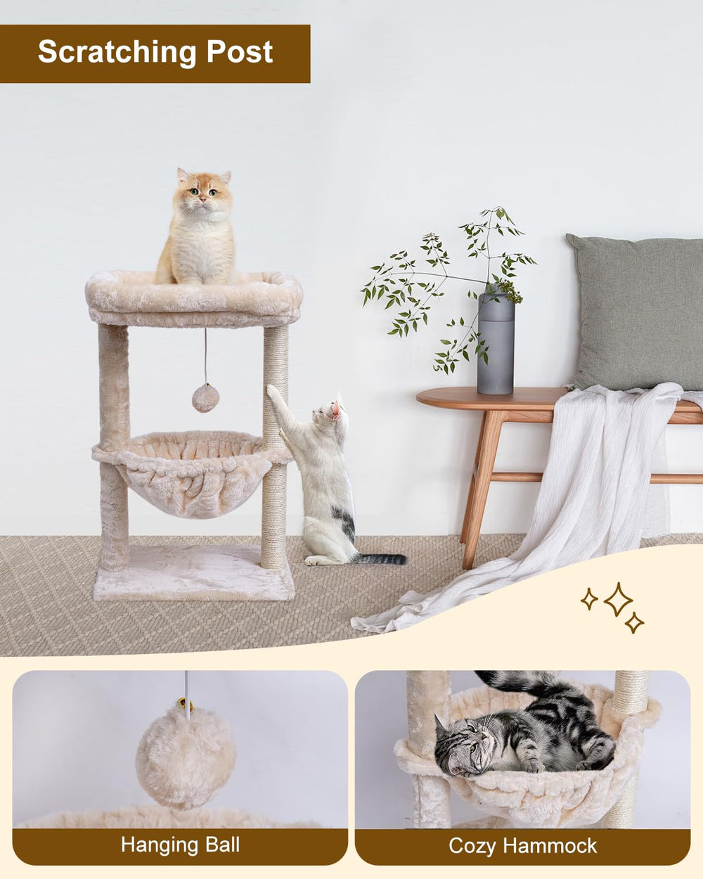 SYANDLVY small cat tree hanging ball for interactive play and exercise.