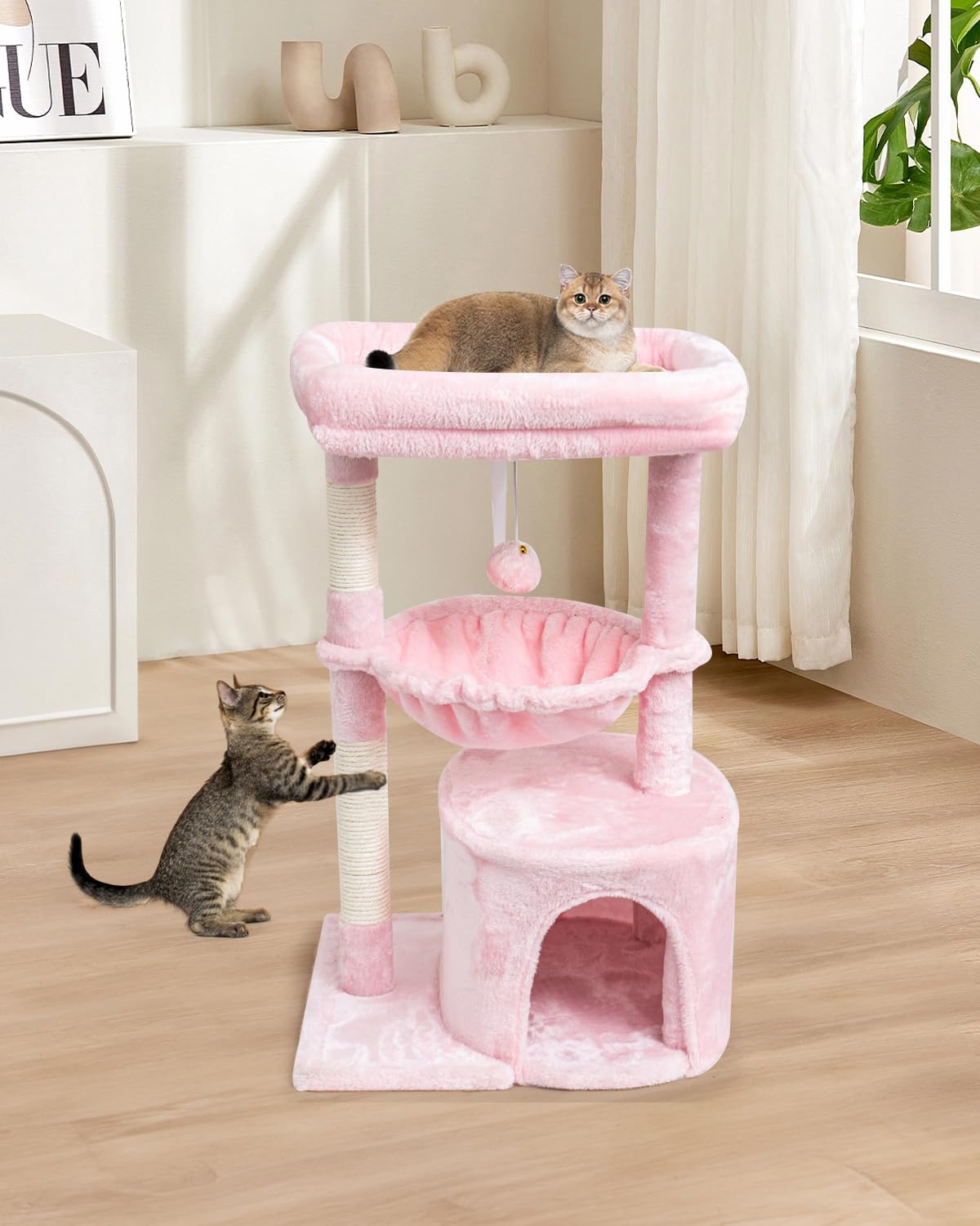 SYANDLVY Small Cat Tree pink easy assembly instructions reference.