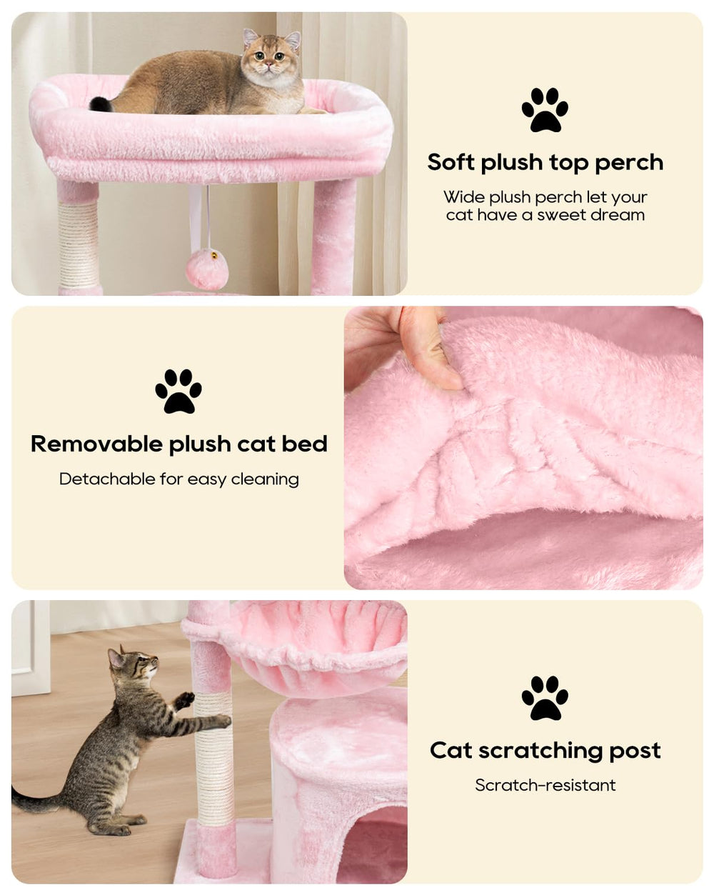 SYANDLVY Small Cat Tree pink basket lounger for comfy naps.