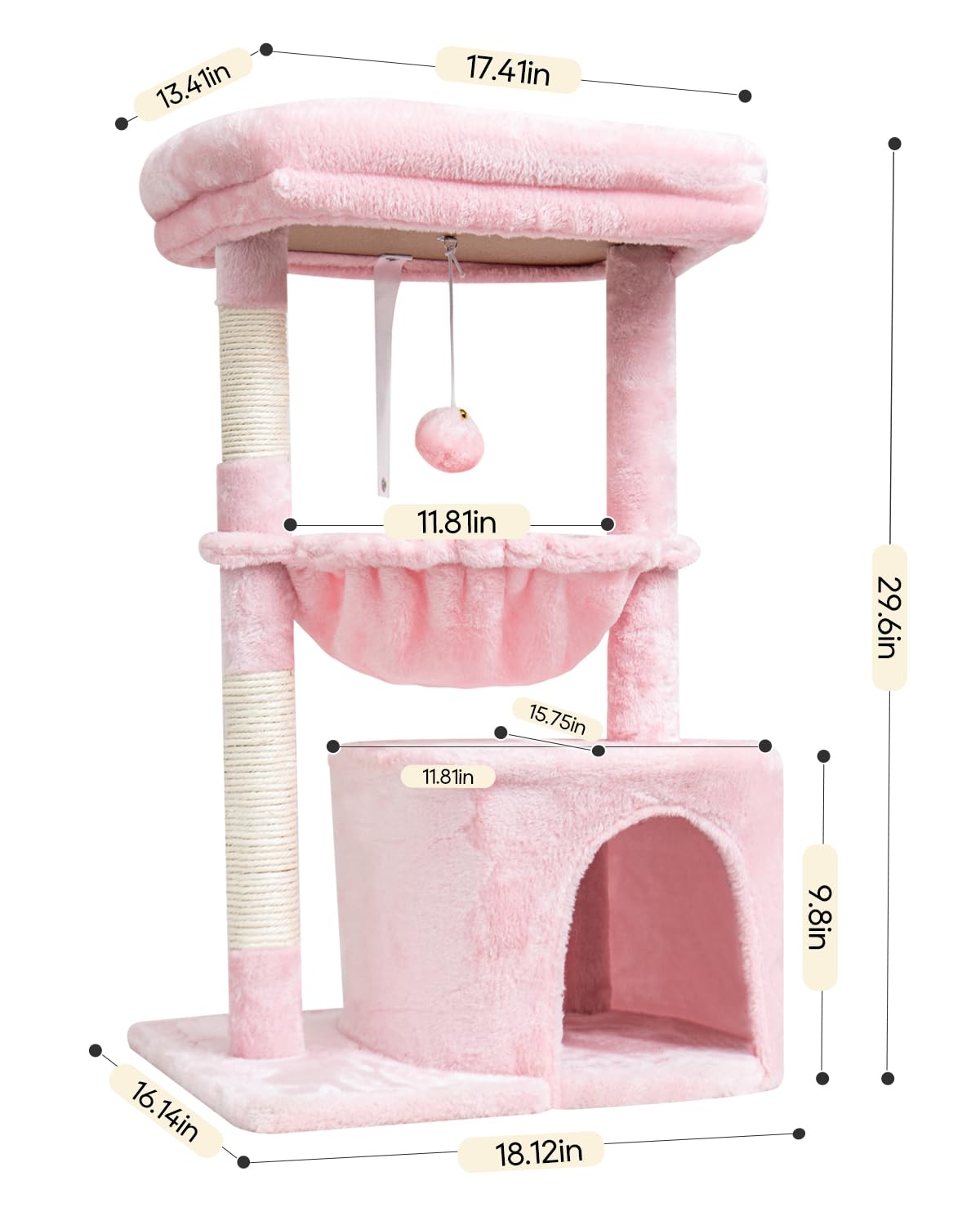SYANDLVY Small Cat Tree pink cat cave offers privacy and warm hideaway.