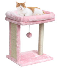 SYANDLVY small cat tree pink perch view showing plush lounge area and cozy design