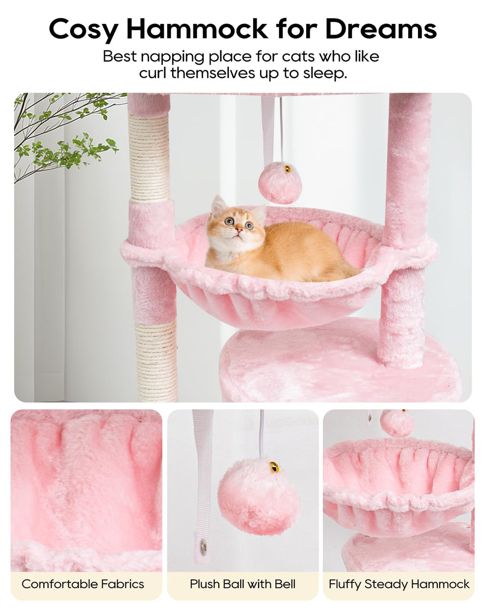 SYANDLVY Small Cat Tree pink scratch posts relieve furniture scratching.
