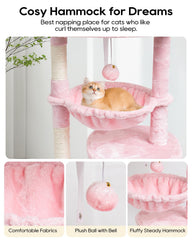 SYANDLVY Small Cat Tree pink scratch posts relieve furniture scratching.
