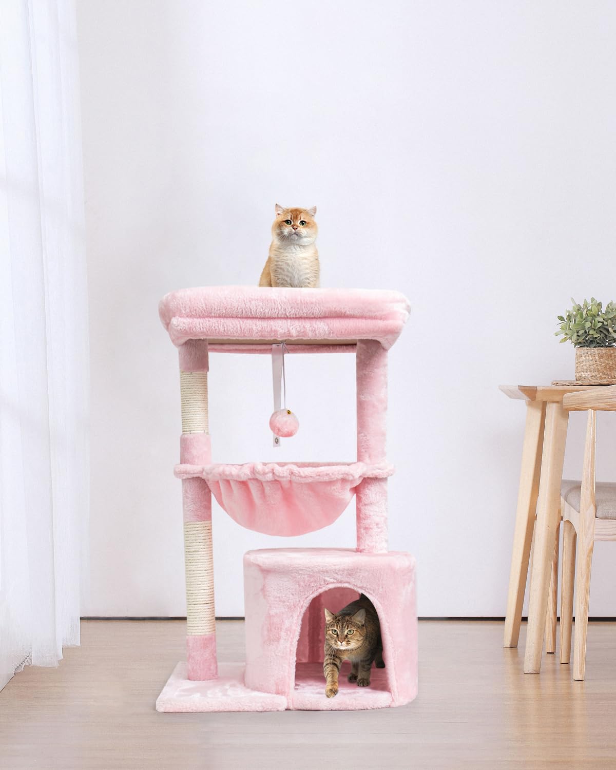 SYANDLVY Small Cat Tree pink sturdy base ensures stable climbing.
