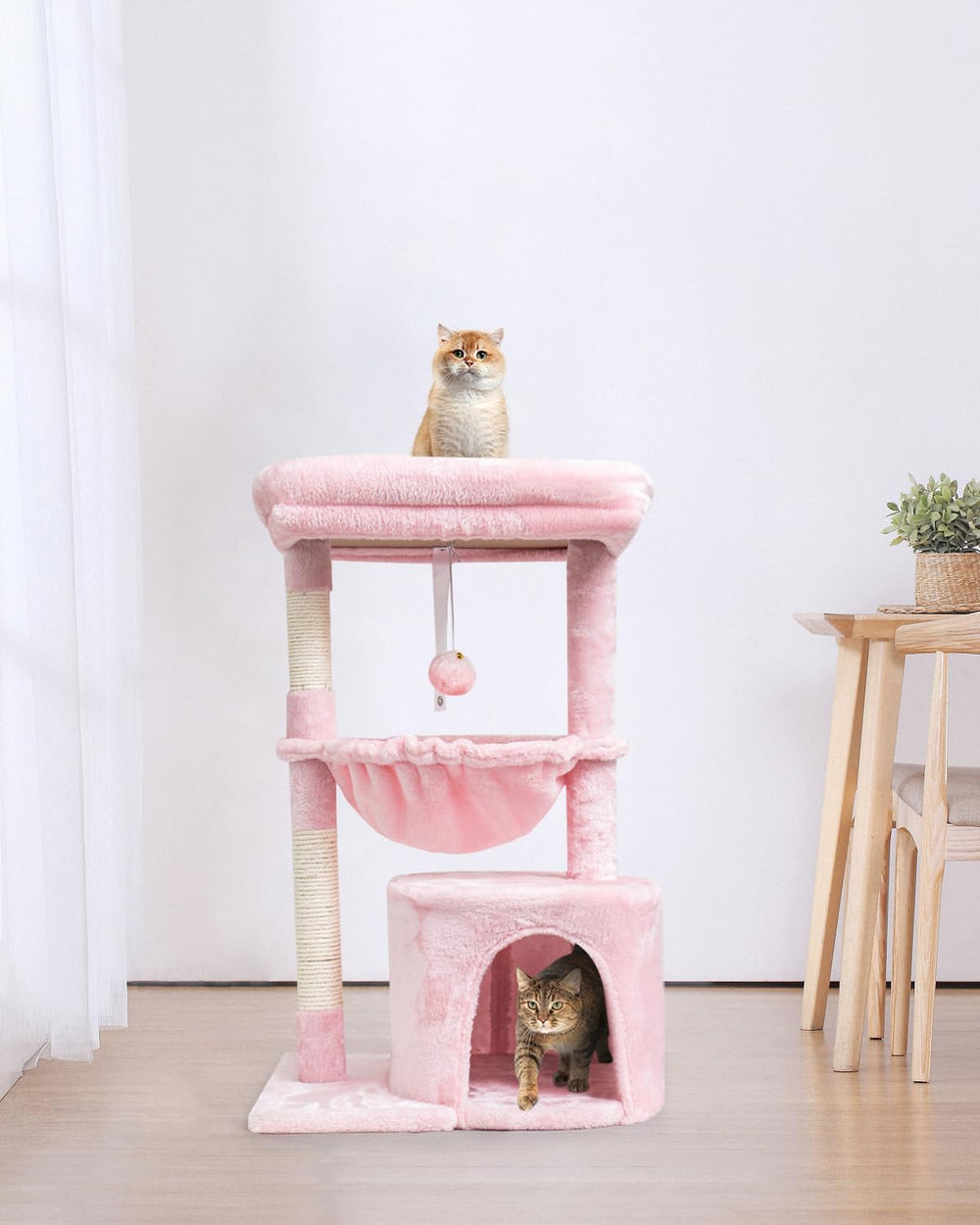 SYANDLVY Small Cat Tree pink sturdy base ensures stable climbing.