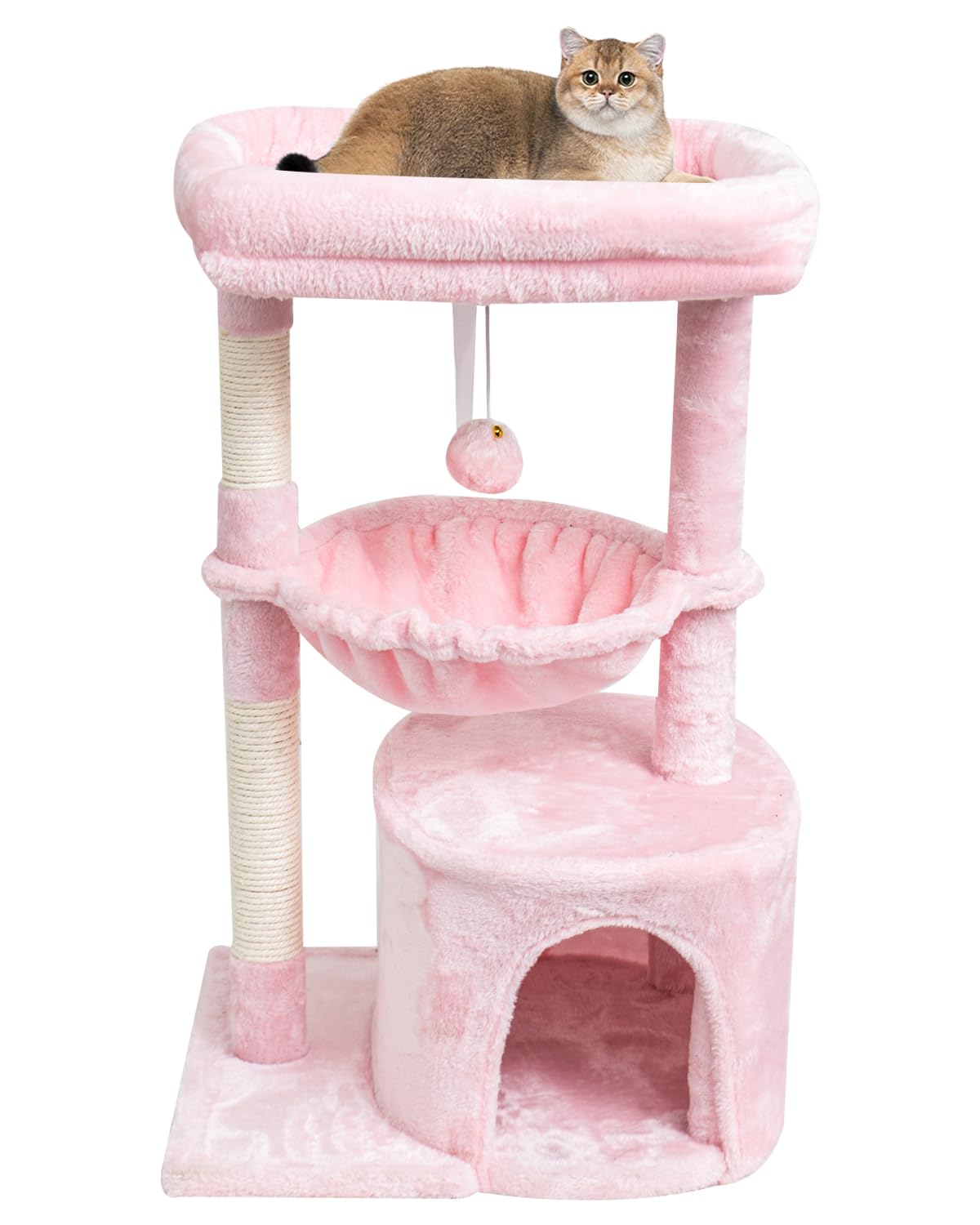 SYANDLVY Small Cat Tree pink top perch provides cozy elevated relaxation.