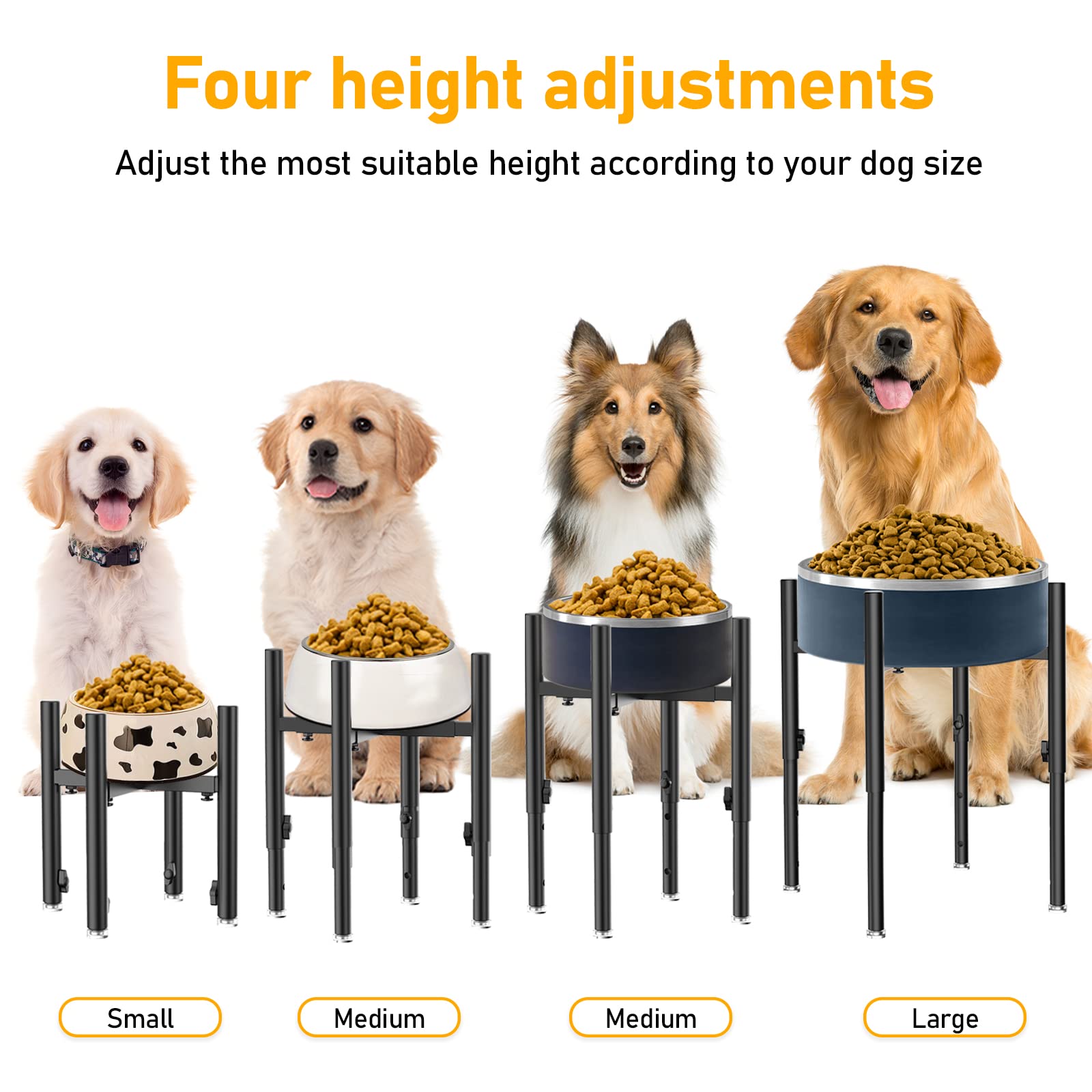 SYBECHATF height-adjustments dog bowl stand demonstrates versatile fit for growing dogs.