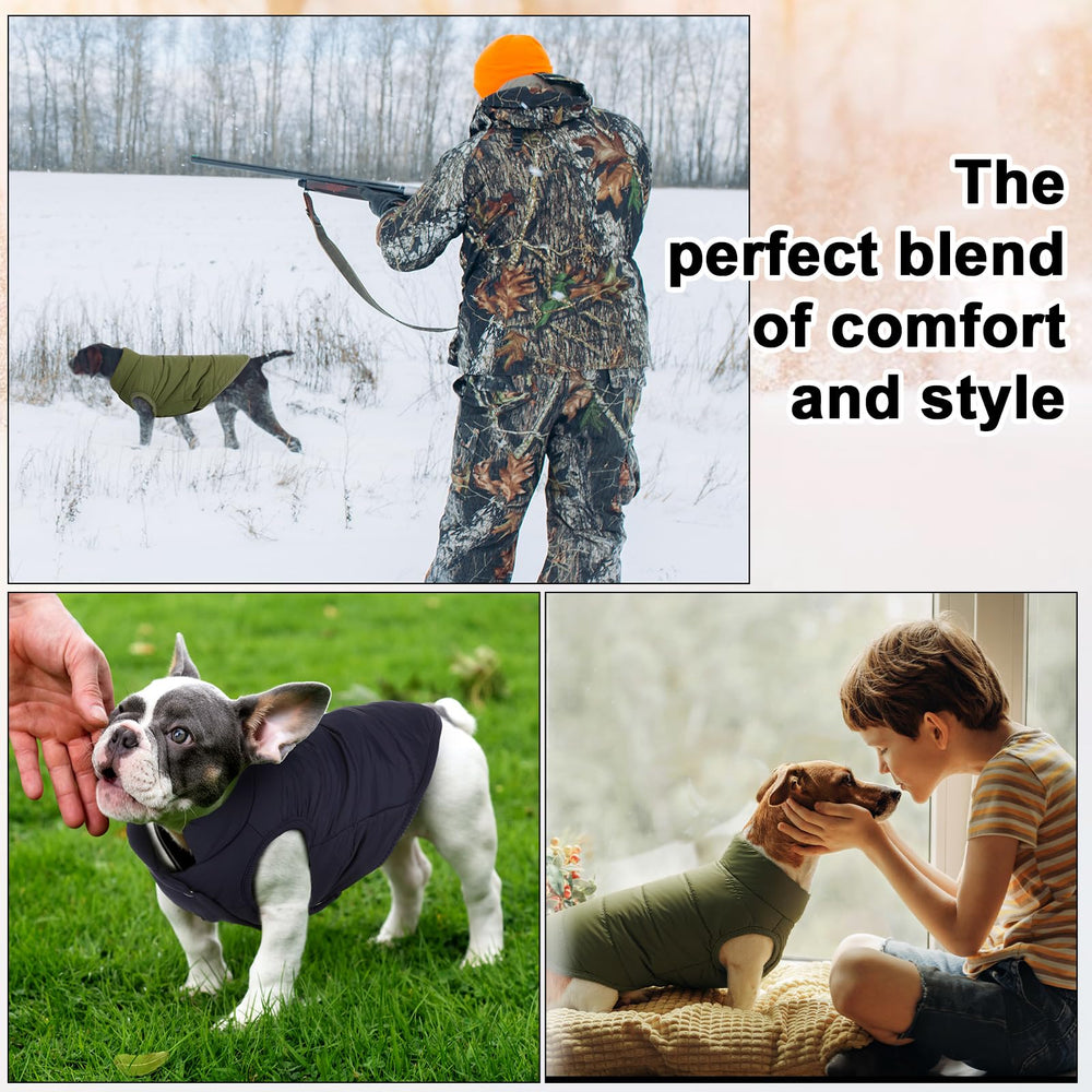 Syhood dog jacket front paws-out design enabling flexible movement