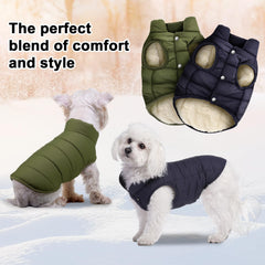 Syhood dog jacket snaps closeup showing secure three-clip closure