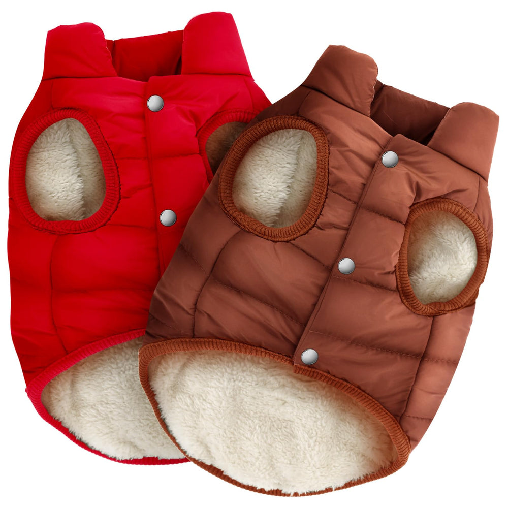 Syhood dog jacket two-pieces front view with snaps for easy wear and warmth