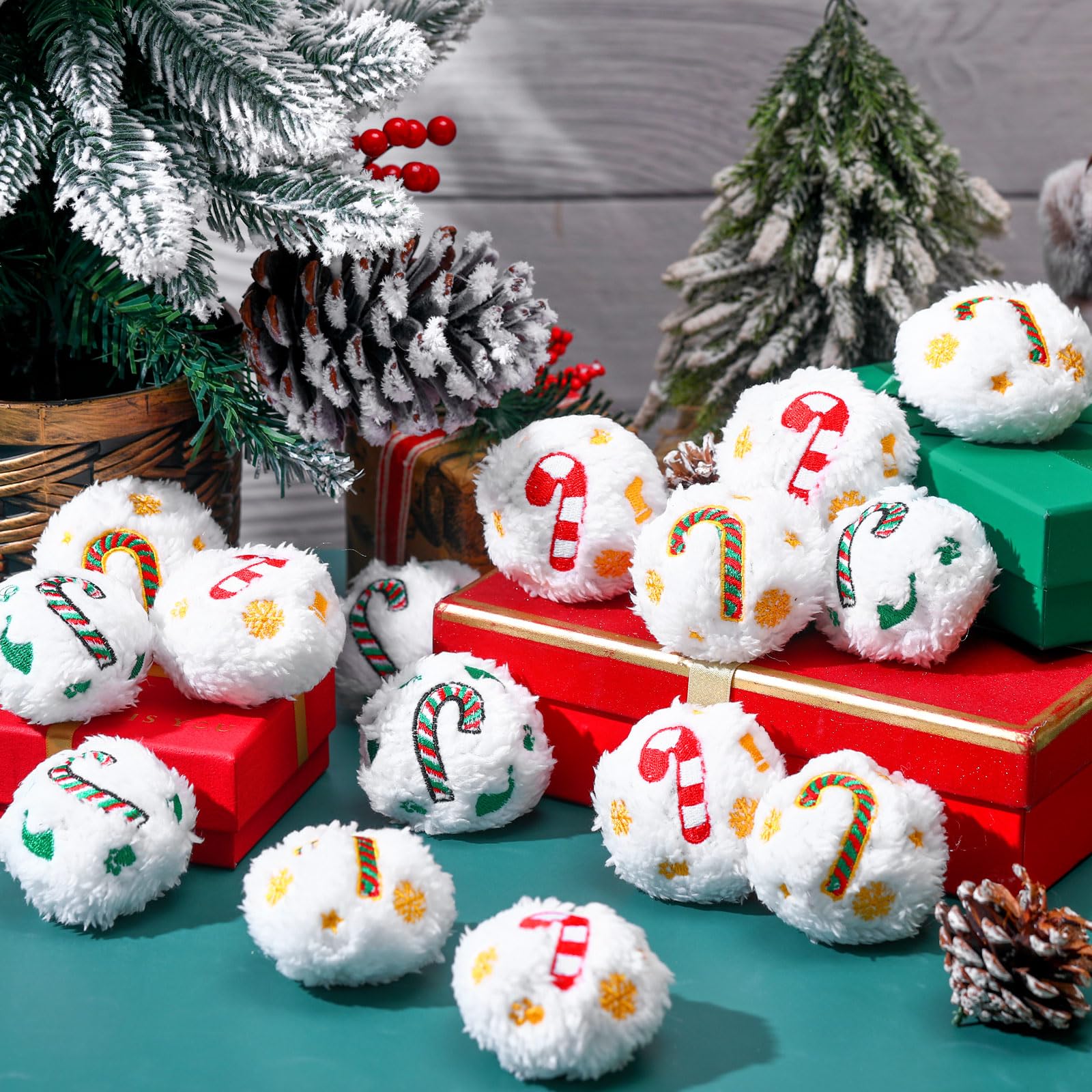 Syhood squeaky dog toys snowball candy cane design engages dogs during fetch.
