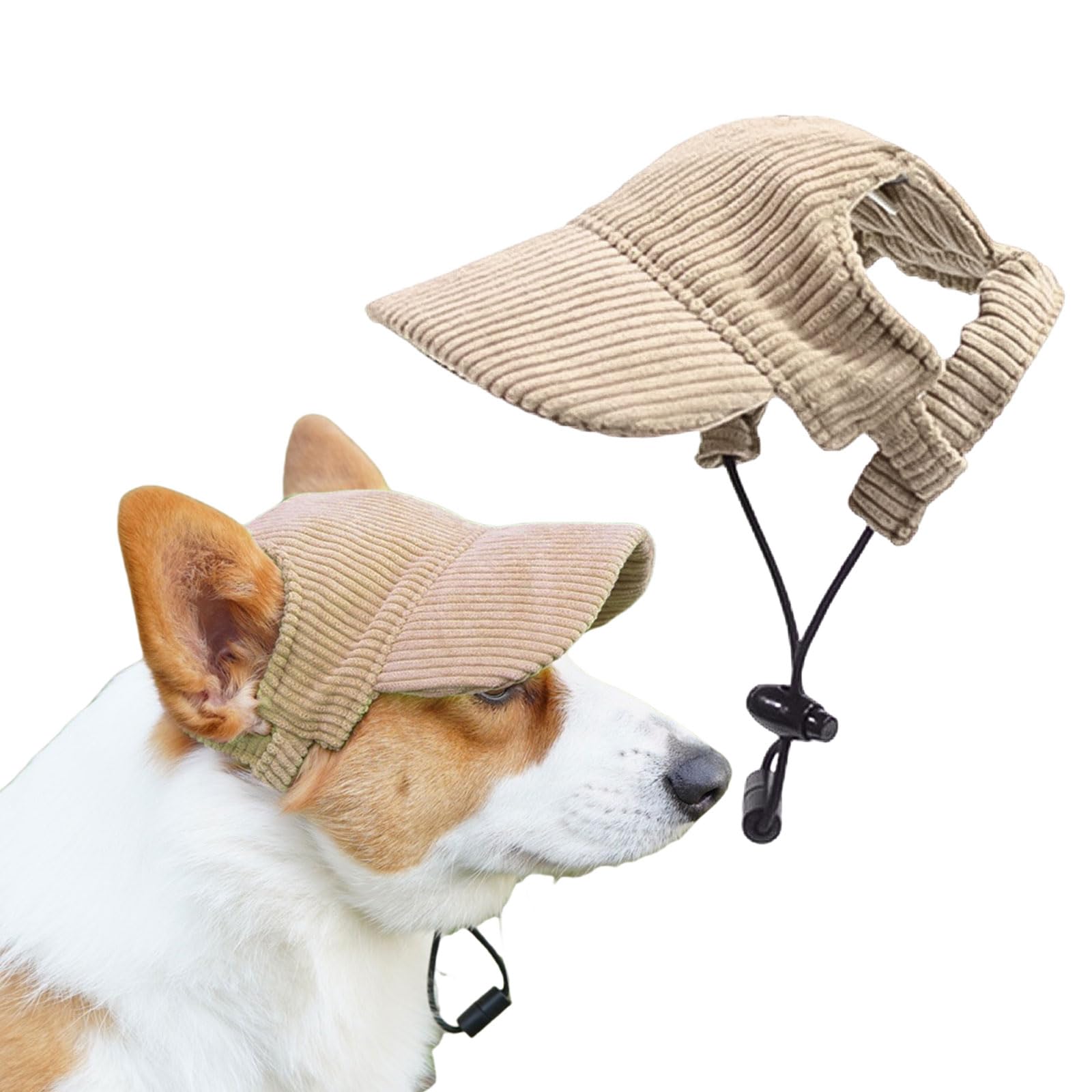 Symphonyw dog baseball cap ear holes showing ears during play.