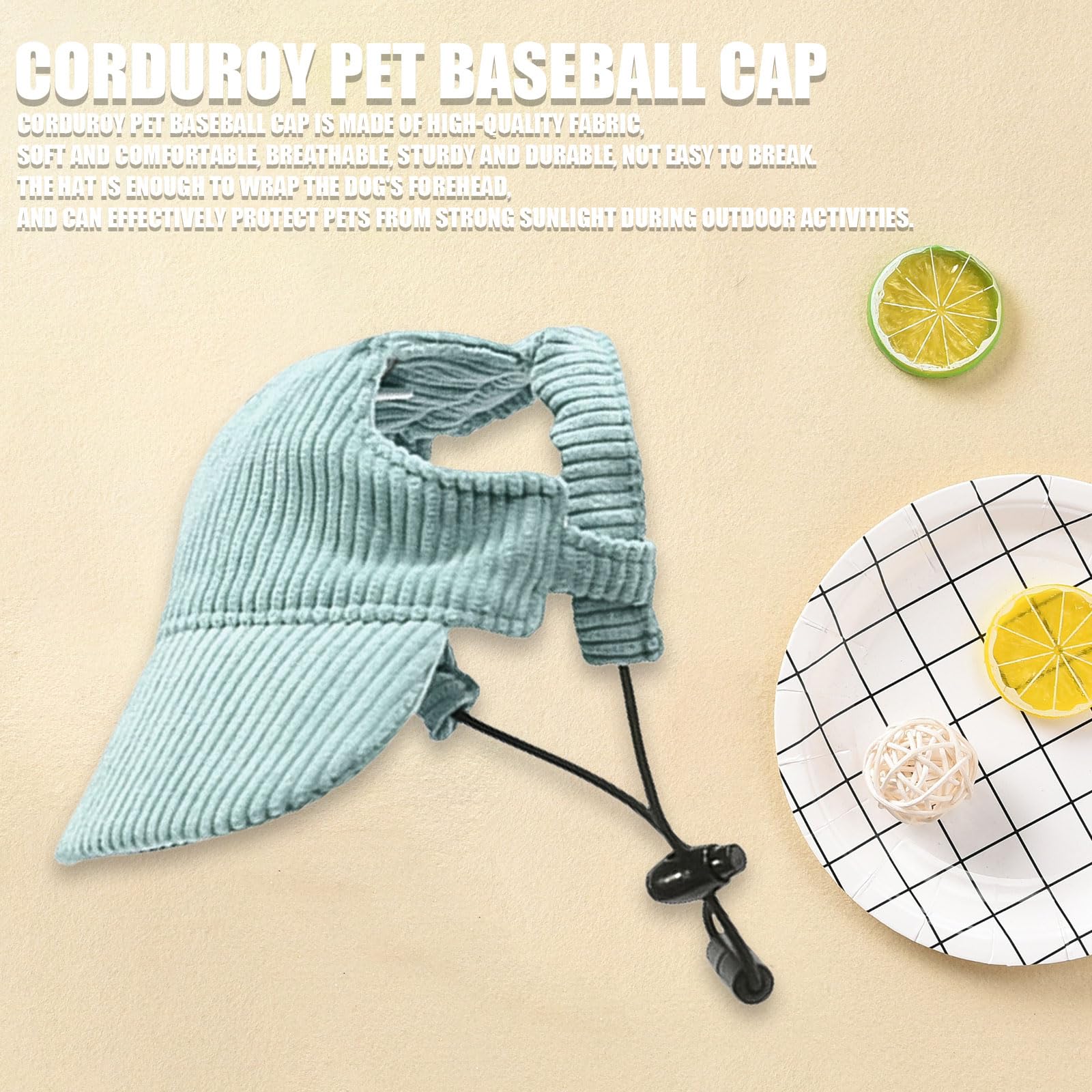 Symphonyw dog baseball cap green ear holes top view with breathable fit.