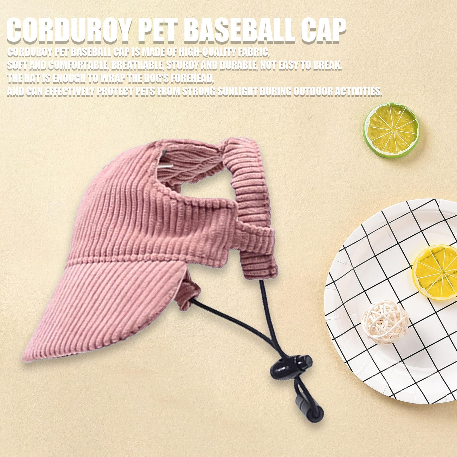 Symphonyw dog baseball cap side view highlights breathable corduroy for daily wear