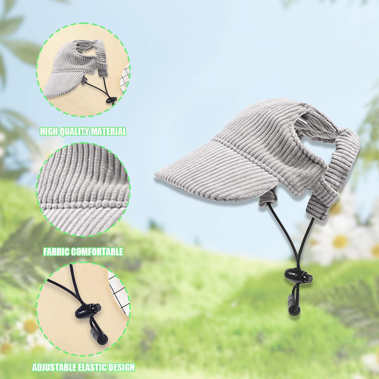 Symphonyw dog baseball cap strap grey emphasizes adjustable chin strap for secure outdoor wear.