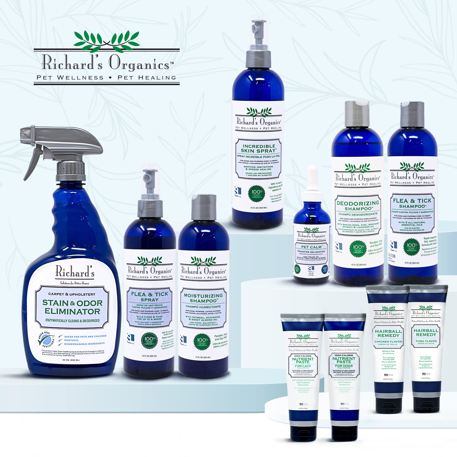 Richard's Organics Incredible Skin Spray natural ingredients collage highlights 15 components