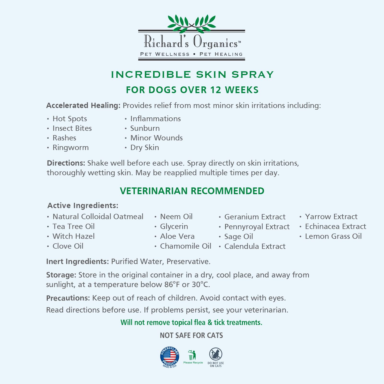Richard's Organics Incredible Skin Spray top application scene for pets