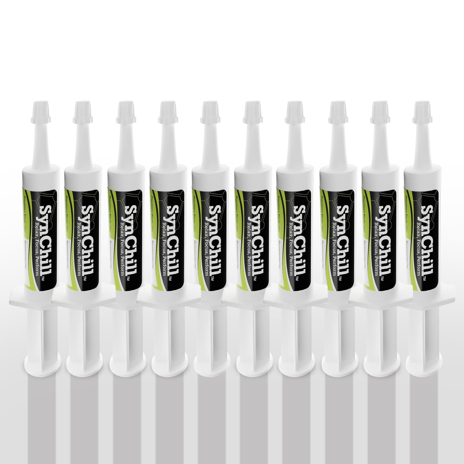 SynChill by SynNutra Equine: syringe dispense for quick, natural calm during training
