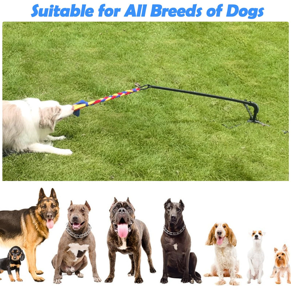 SYOOOY dog toy in yard offering hours of solo or tug-and-chase play.