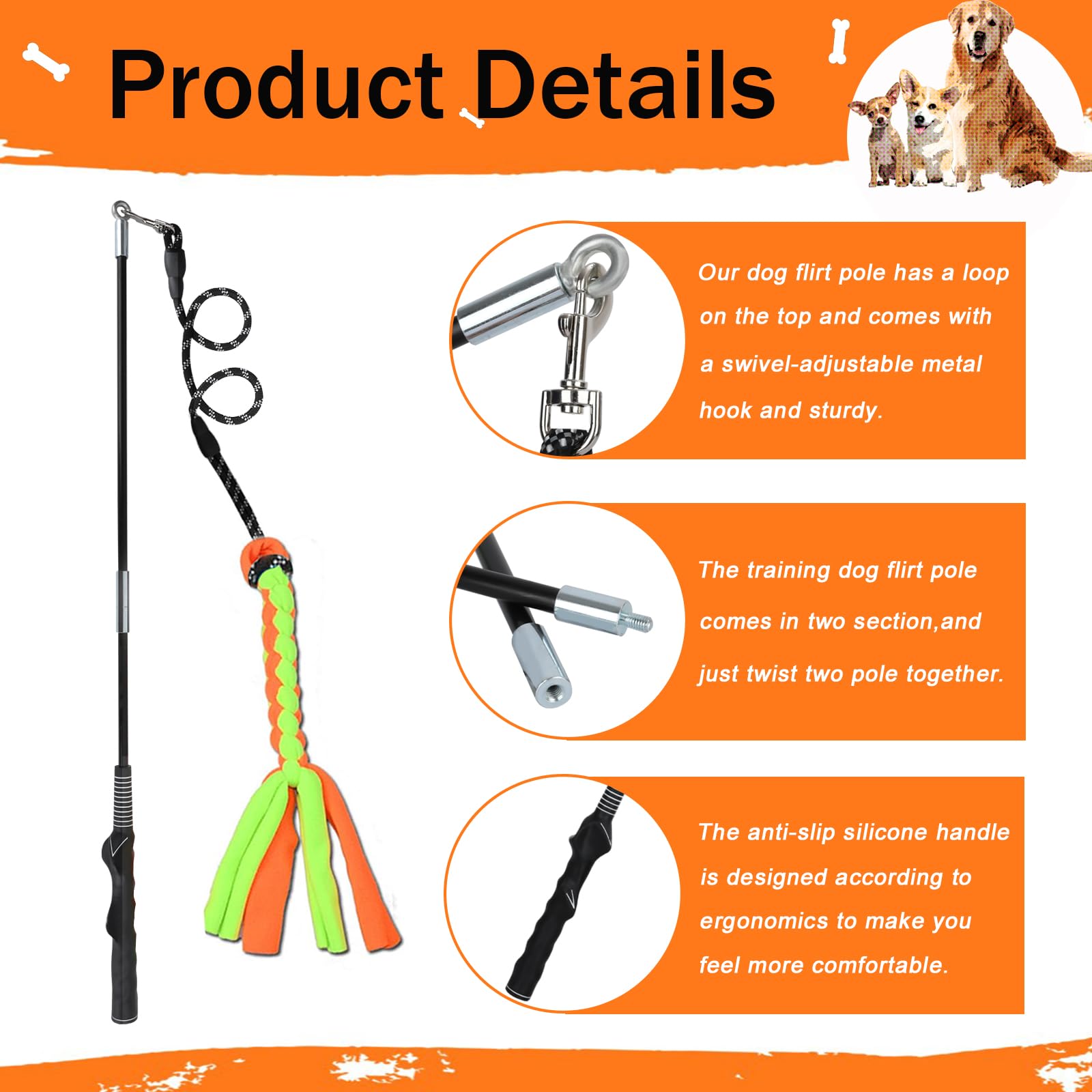 SYOOY Flirt Pole fleece rope lure with bright colors engages dogs during play.