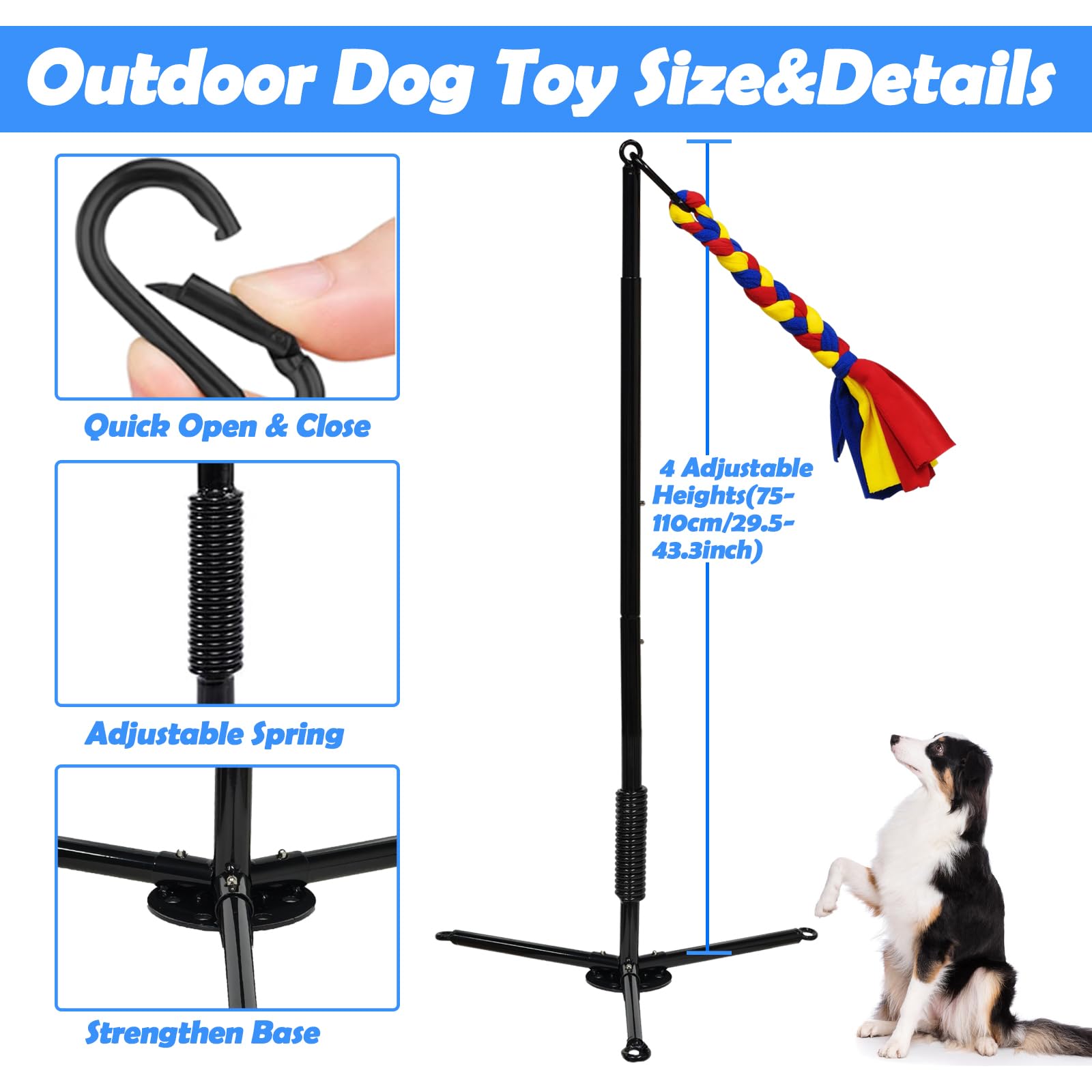 SYOOOY tether outdoor dog toy with two rope toys for varied play.