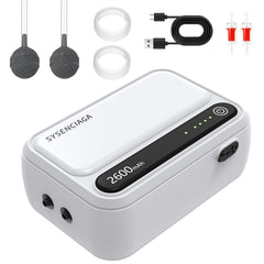 SYSENCIAGA aquarium air pump front view highlighting compact, space-saving design for easy placement.