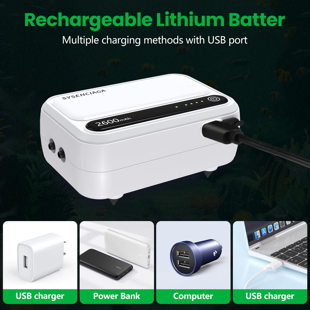 SYSENCIAGA aquarium air pump 1-year warranty badge emphasizing reliable support.
