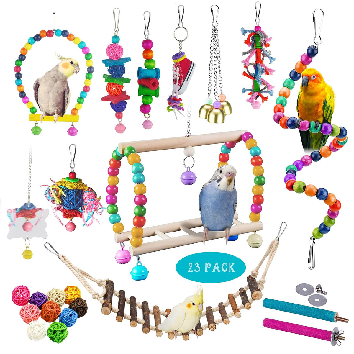 Sysmashing natural wood ladder for birds encourages climbing and exploration in a safe cage