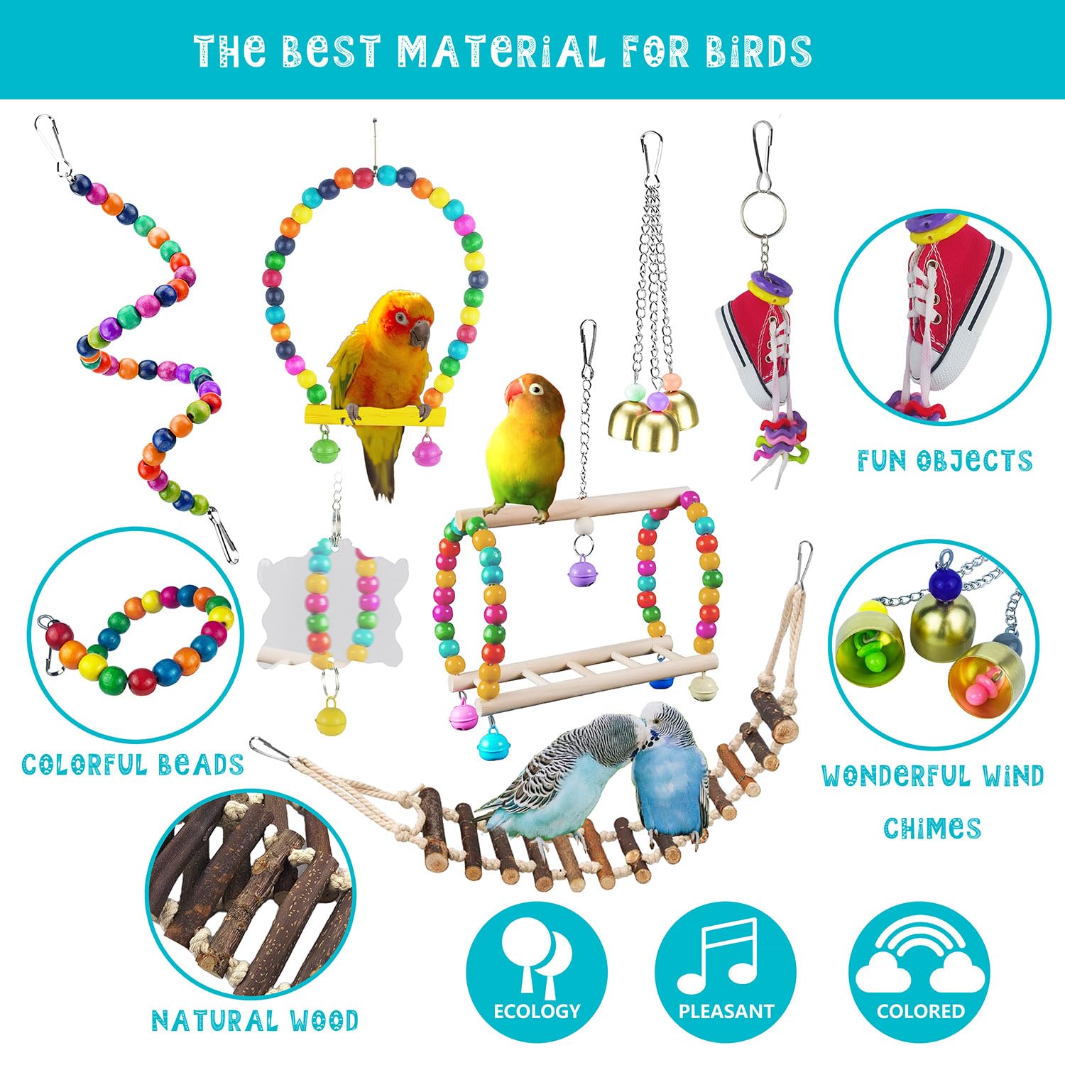 Sysmashing parrot swing with bells provides playful movement and auditory enrichment