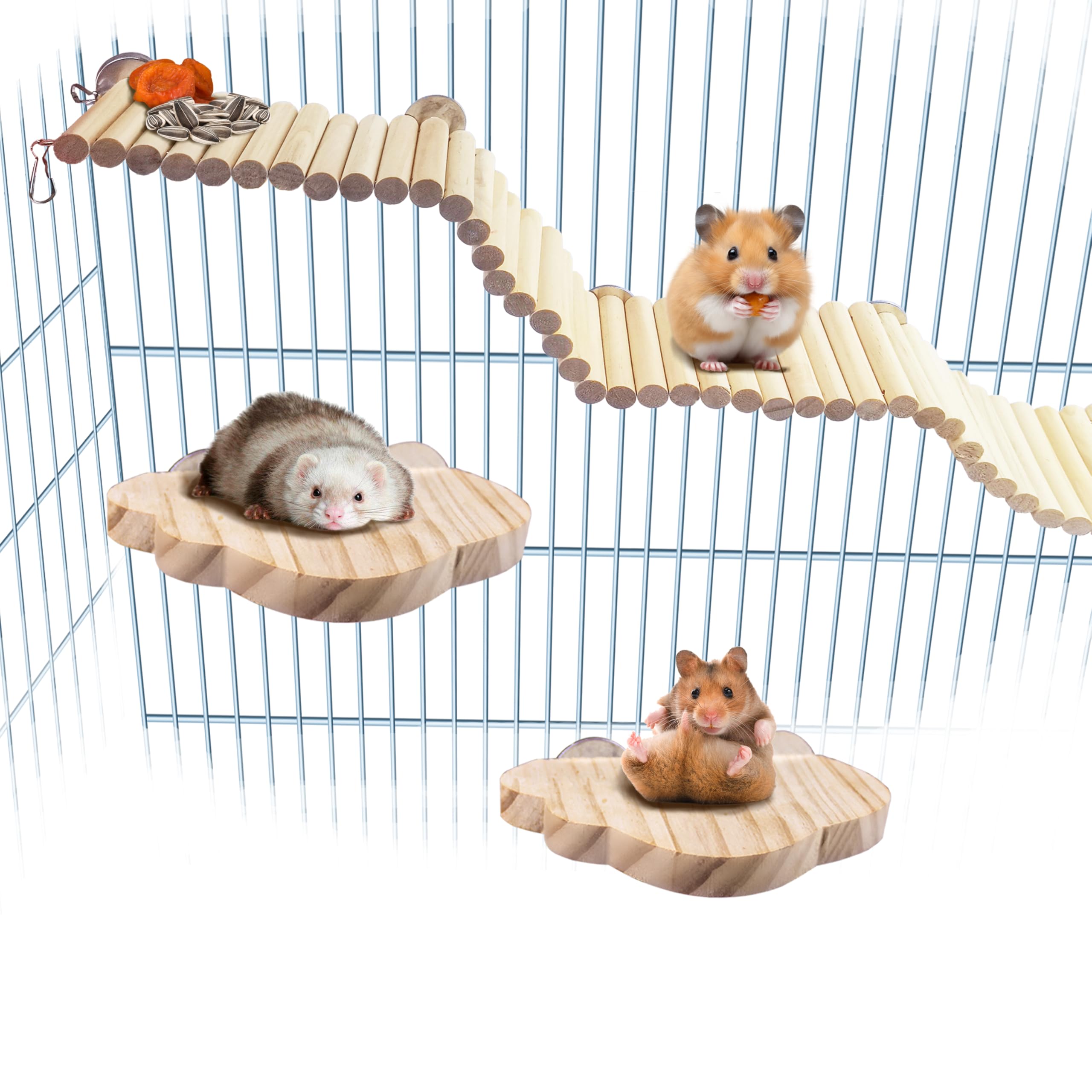 Sysmashing hamster suspension bridge toy main: flexible wood for climbing and enrichment.