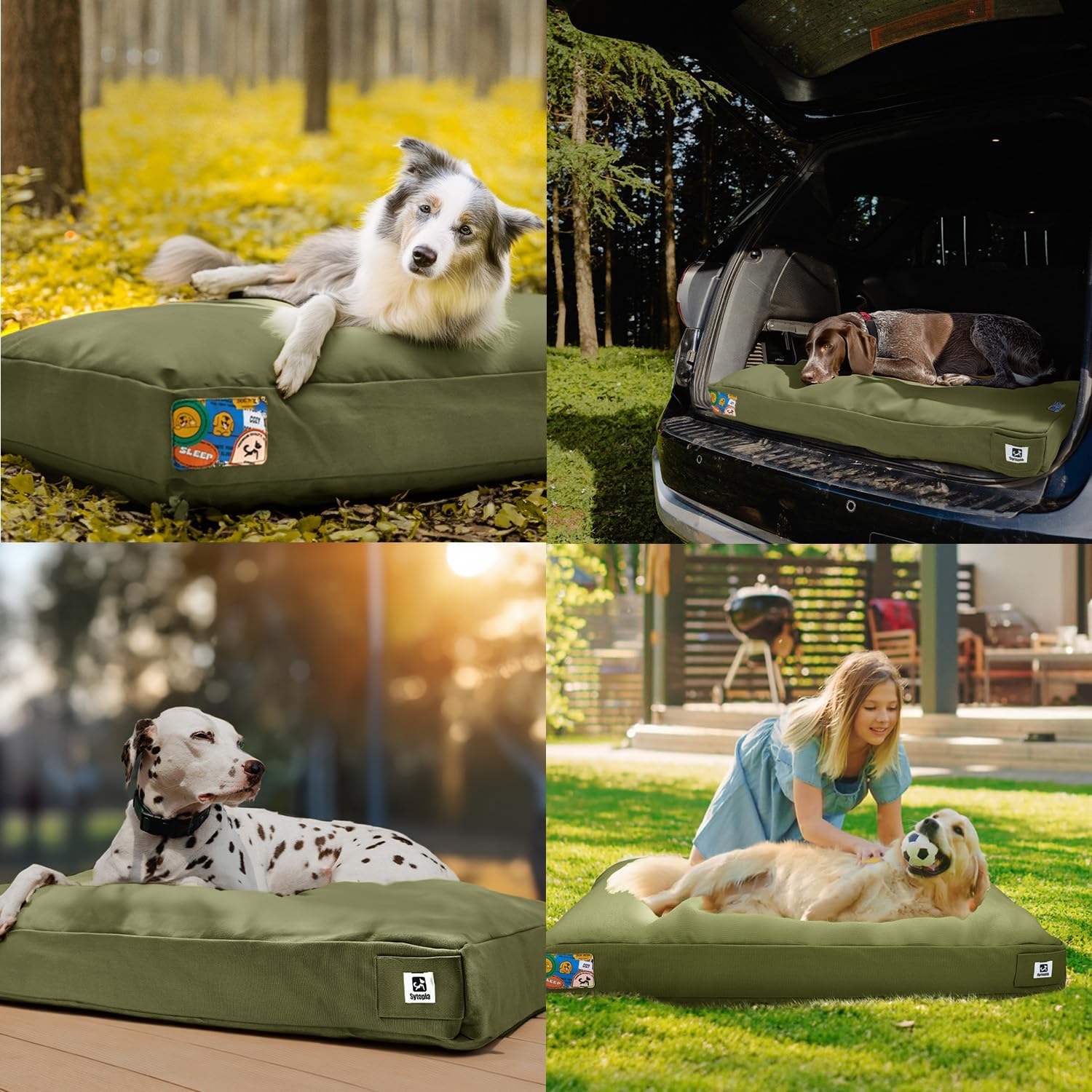 Sytopia outdoor dog bed on a patio offering cozy lounging