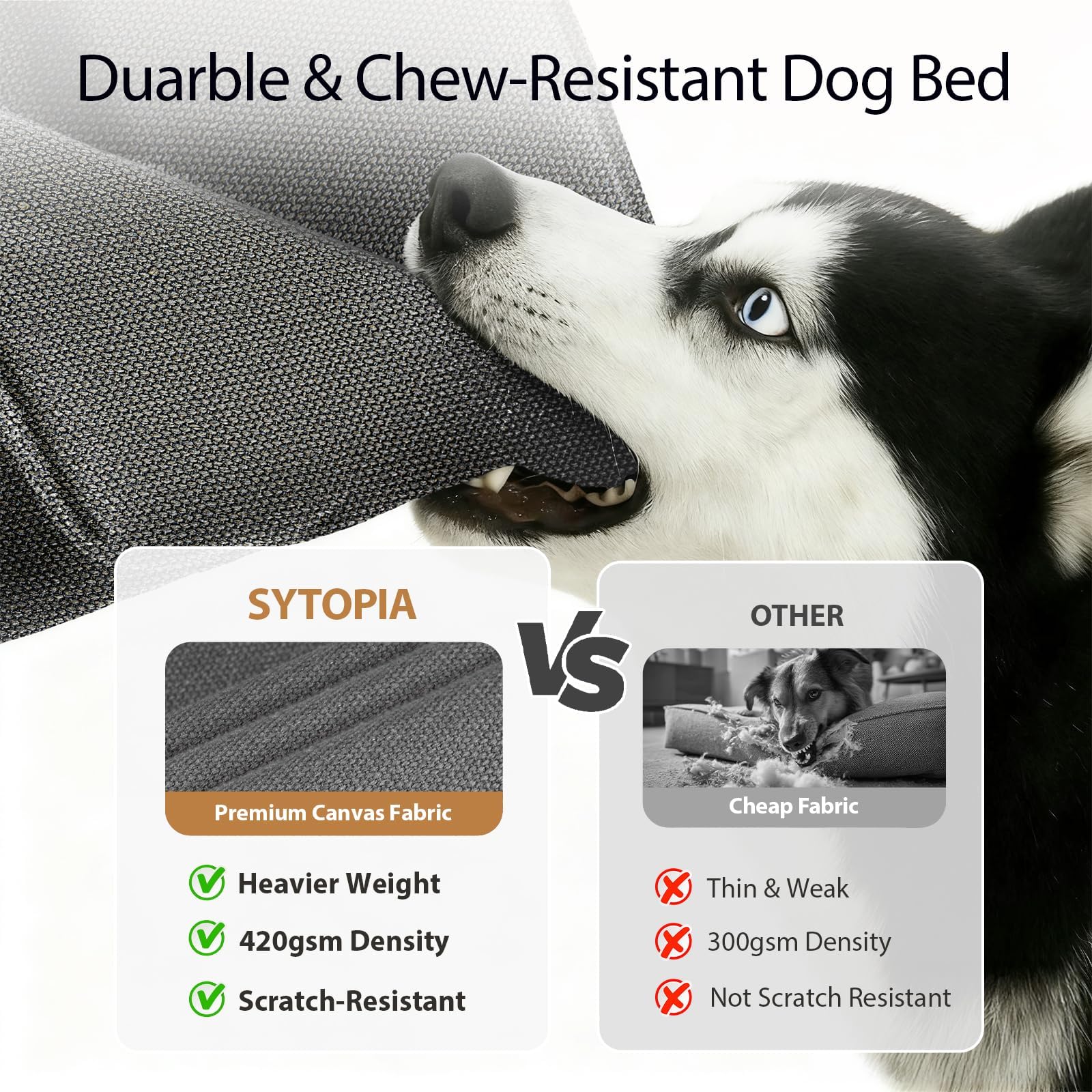 Sytopia canvas dog bed with waterproof cover suitable for spills and outdoors.