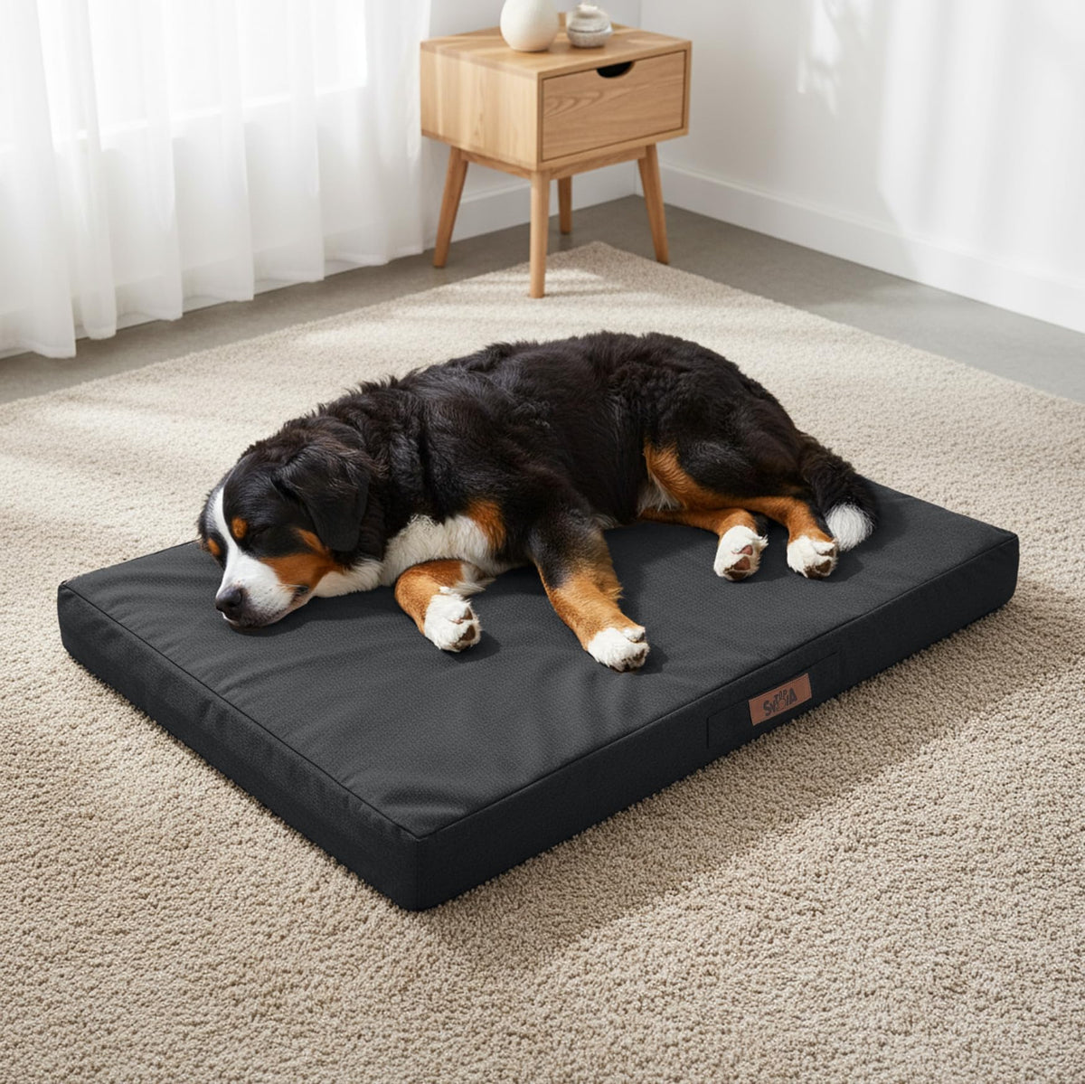 Sytopia chew-proof crate bed closeup highlights durable foam and sturdy fabric for dogs