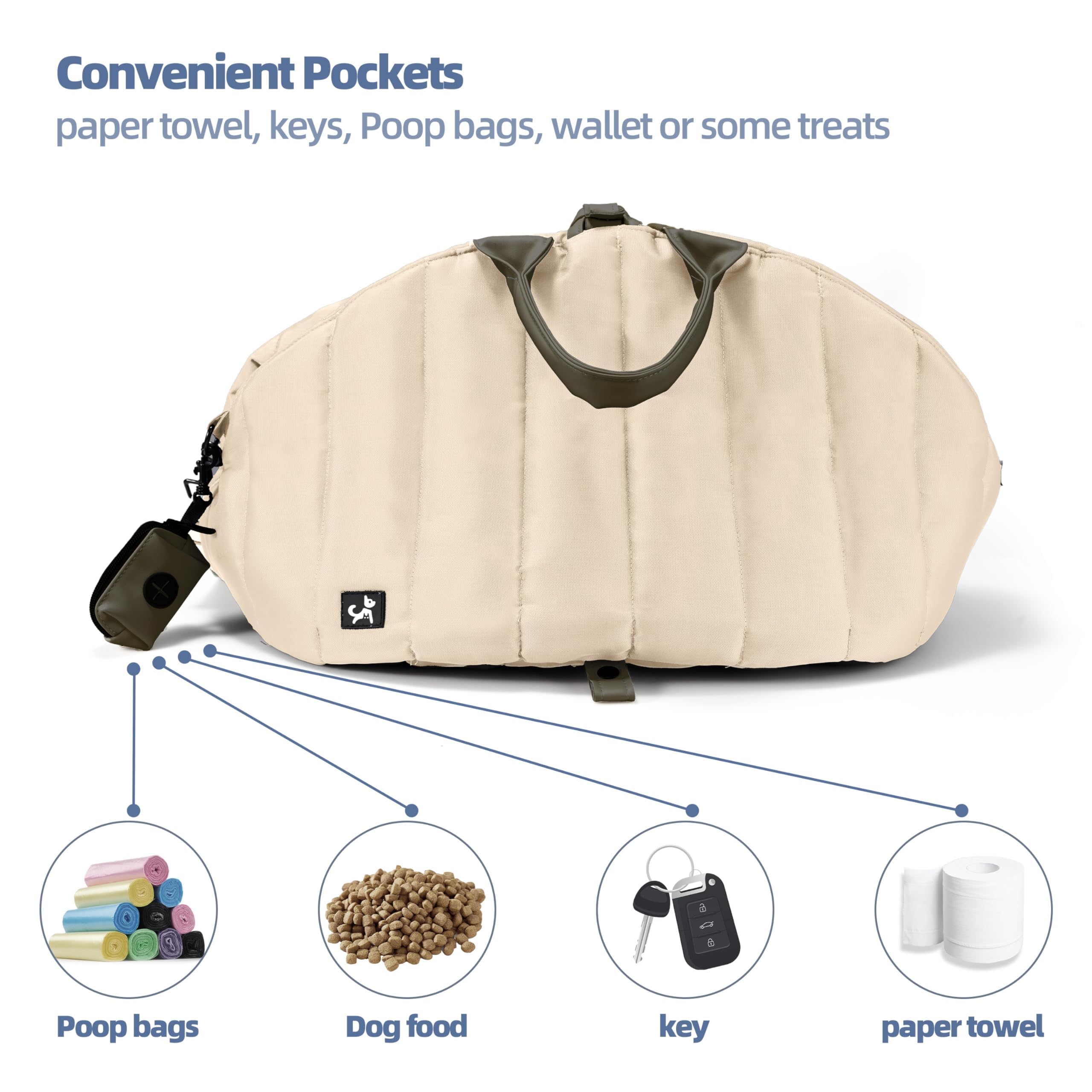 Sytopia cream beige carrier close-up shows sturdy stitching and washable material.