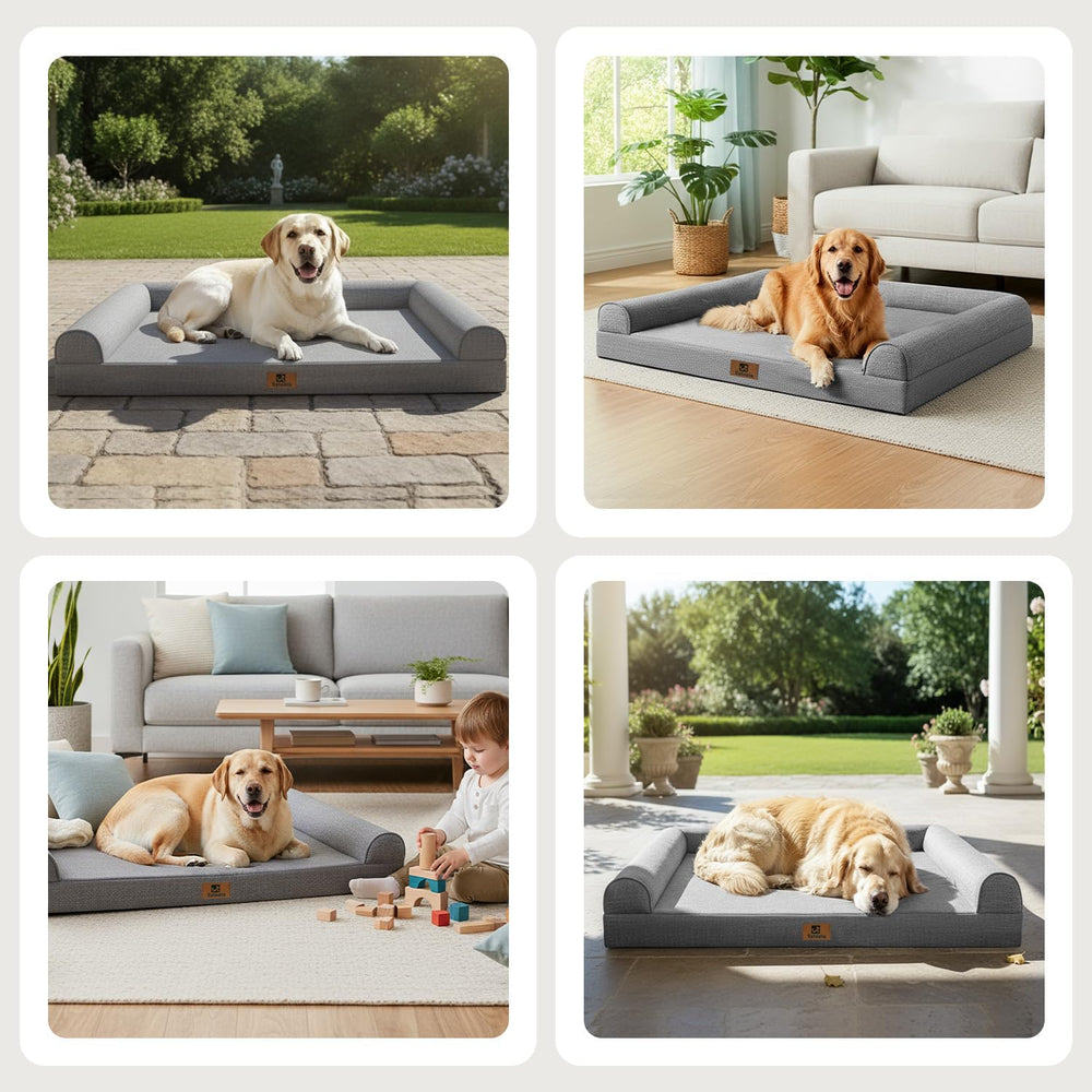 Sytopia living room bed setup shows cozy space for large dogs.